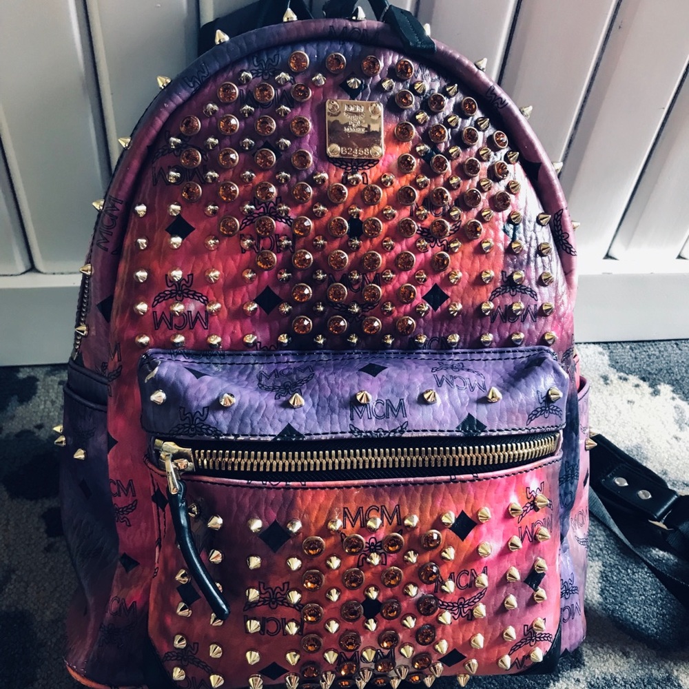 MCM crystal and cyber studded back pack